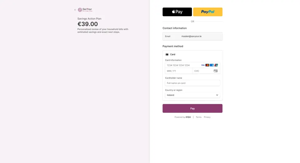 SavYour.ie Stripe checkout