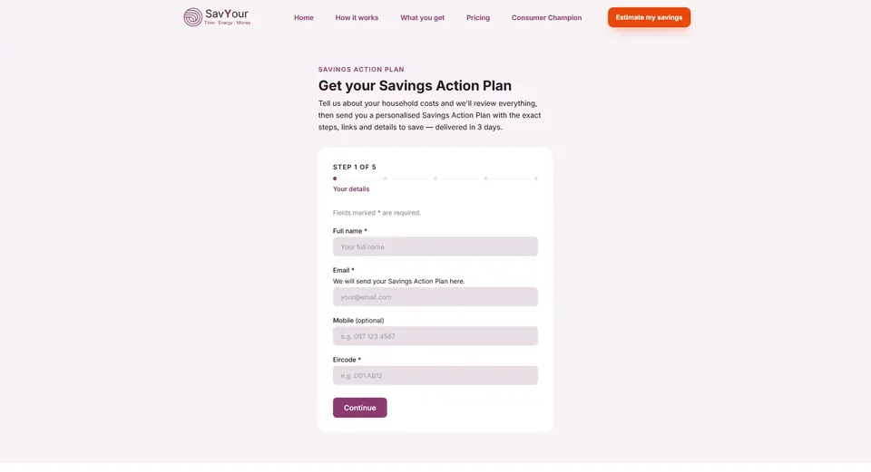 SavYour.ie form flow